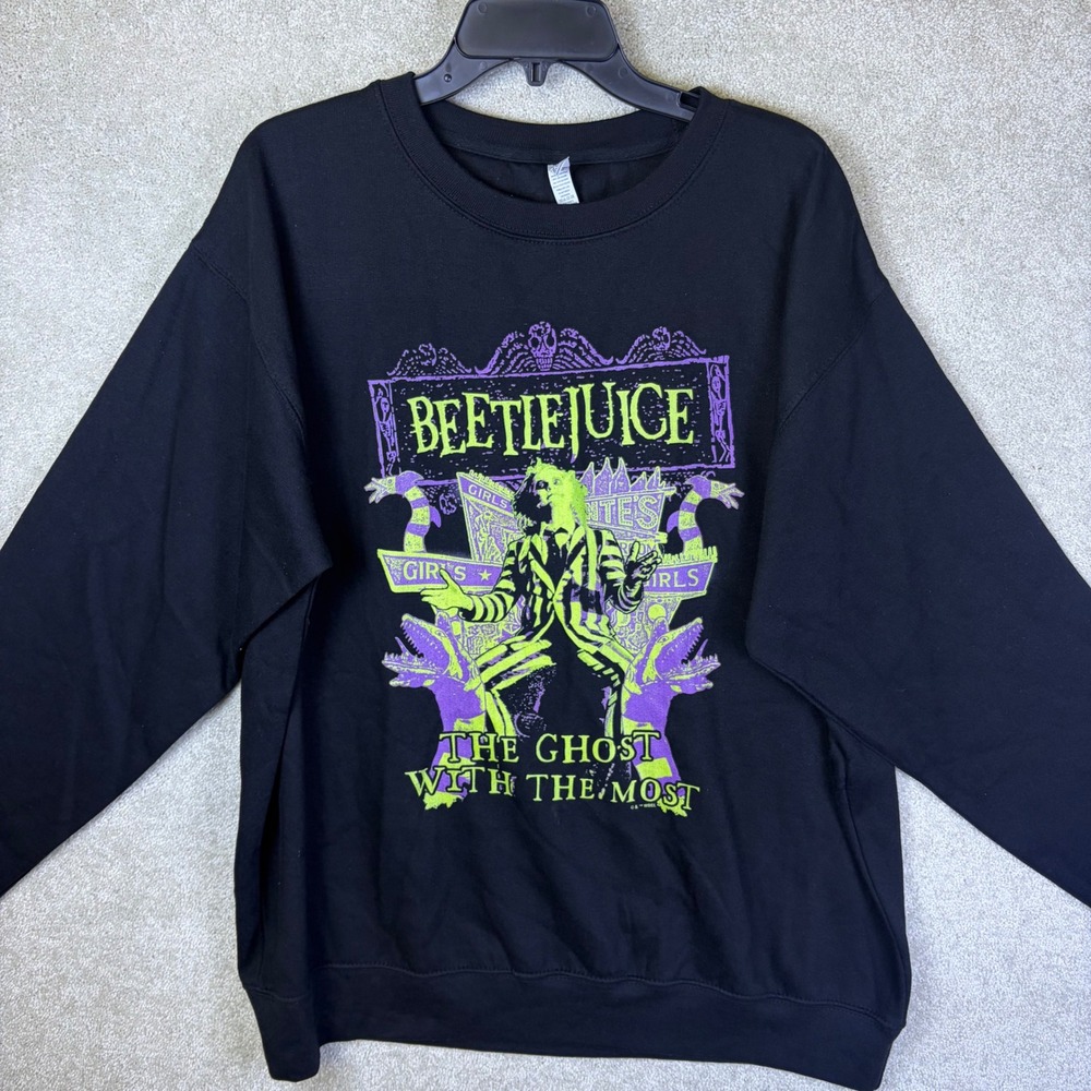 Beetlejuice Sweatshirt Mens XL Black Ghost With The Most Graphic Zuni Sportswear